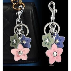 Triple Floral Faux Leather Keychain Pastel Bag Pendant Gift for Her